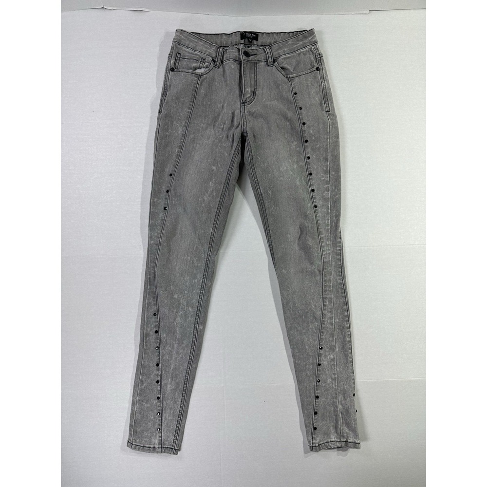 Rocawear La‎ Belle Roc Gray Acid Wash Skinny Jeans Studded Sides Women's Sz 5/6